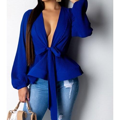 Chiffon Blouses Women 2019 Autumn Fashion Long Sleeve V-neck Elegant Bow Tie Shirt Ladies Solid Casual Blouses Basic Tops Blusas