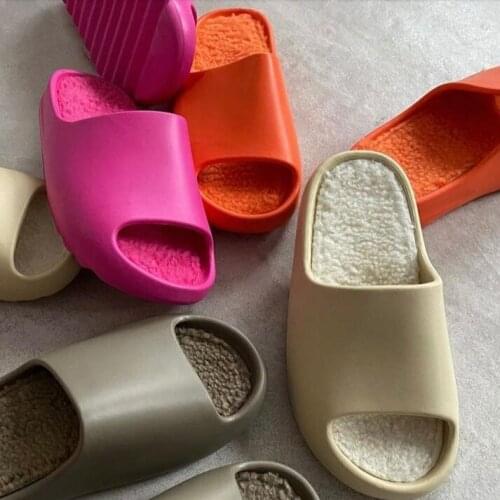 Women autumn/winter plush Slides Breathable Sandals Flip Flops Fish Mouth Men Slippers Lightweight Bone White Plus women shoes