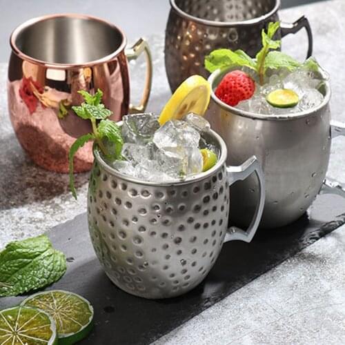 Alcoholic Drink Moscow Mule Cup Hammered Copper Plated Metal Mug Cocktail Beer Cups Coffee Bar Drinkware 550ML 3 Colors