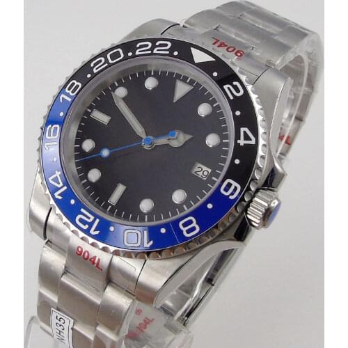 Sterile 40mm Mens Automatic Watch NH35A/Miyota 8215/PT5000 Movement Black Face Date Sapphire Glass Oyster Bracelet Lume Hands