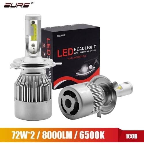 EURS 2PCS C6 H16 LED H4 Car Headlight Bulbs H7 led 72W COB H1 H3 H4 H7 H11 9005 9006 9012 H13 9004 Lights Fog Lamps Car Styling