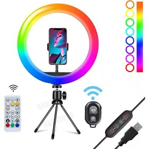 10inch Mini RGB LED Desktop Video Ring Light Selfie Lamp With Tripod Stand USB Plug For YouTube Live Photo Photography Studio