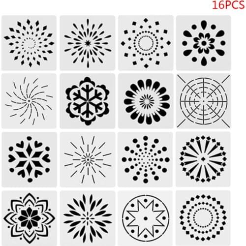 16pcs/set Mandala Drawing Template Stencil Wall Painting Embossing Scrapbooking B95C