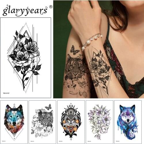 Glaryyears 19*12cm Temporary Tattoo Sticker Colorful Fake Flower And Animals Flash Waterproof Fashion Small Body Art Men Women