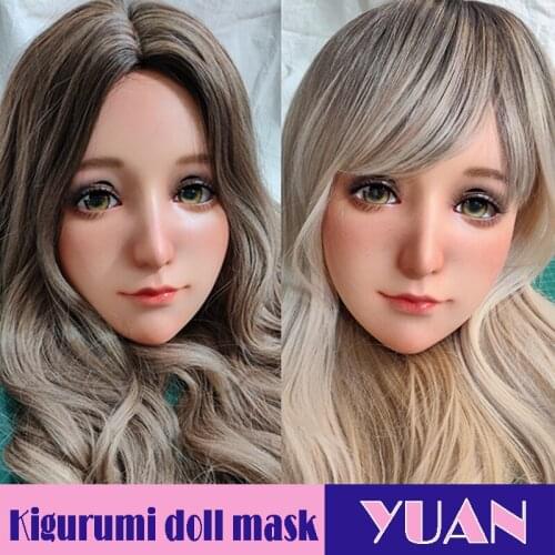 Yuan)Female Sweet Girl Resin Half Head Kigurumi Mask Crossdress Cosplay Japanese Anime Role Lolita Mask Skin-Like Makeup