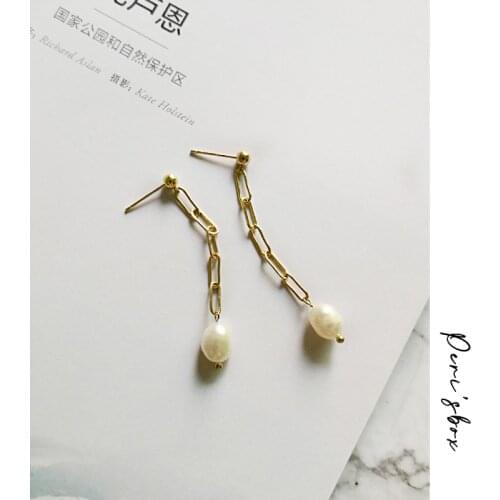 PerisBox Gold Chain Dangle Pearl Earrings Natural Freshwater Pearl Drop Earrings Delicate Jewelry Boucle D Oreille Femme 2019