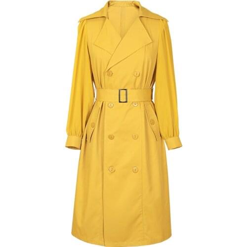 2021 spring new womens suit collar double-breasted cardigan dress mid-waist non-elastic loose commuter A-line skirt Polyester