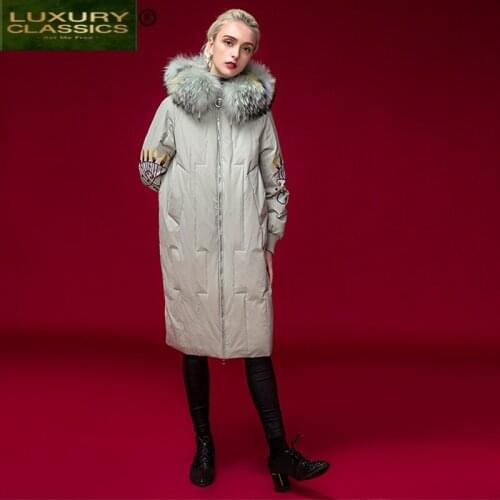 Jacket Down Brand Womens Warm Winter Female Jacket 2021 Streetwear Embroidery 90% Duck Down Coat Large Fur Parka 18N570
