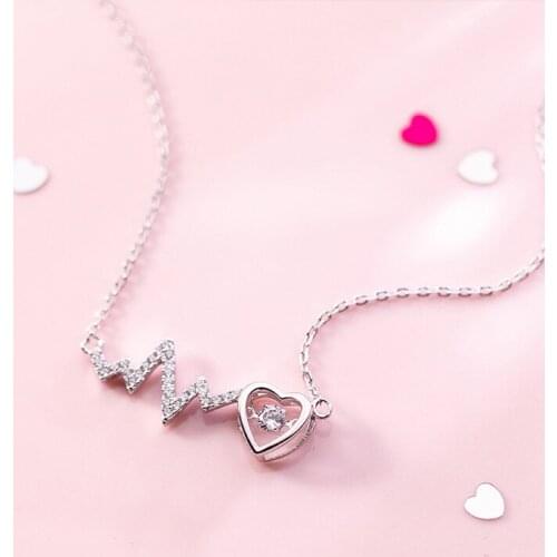 MloveAcc Clear CZ Zircon Heartbeat Wave 925 Sterling Silver Necklaces for Women Short Clavicle Chain Christmas Gift