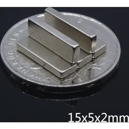 100pcs/lot F 15x5x2 mm Strong Square Rare Earth Magnet 15*5*2 mm powerful magnetic Neodymium Magnets N35 NdFeB 15mm x 5mm x 2mm