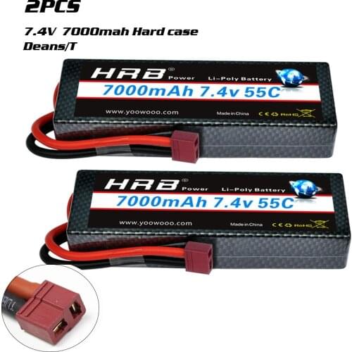 2pcs HRB 7.4V 7000mAh 2S LiPo Battery Pack HardCase with Deans T Plug For Traxxas RC Car Losi Slash Buggy Boats 4x4 1/8 1/10