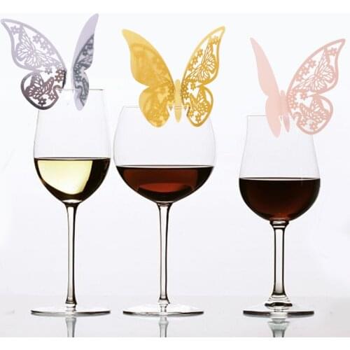 20/50 Wine Glass Name Place Card Laser Cut Butterfly Party Cards Table Mark Birthday Wedding Event Party Bar Decorations Party