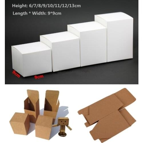 50Pcs/lot-8*8*(4-14)H Cosmetic Craft Gift Storage Boxes Valve Tubes Packaging Blank White Paper Kraft Paper Boxes