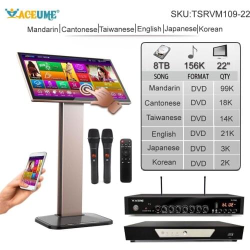 ACEUME 8TB HDD 156K Chinese English 22"Touch Screen Karaoke Player Cloud Download Jukebox mixing wirelss Microphone
