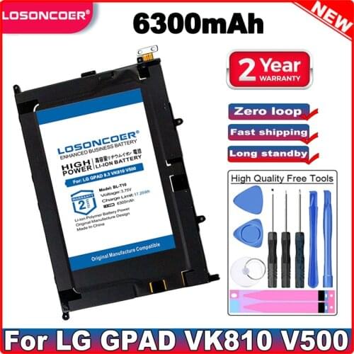 LOSONCOER for LG GPAD G PAD 8.3inch BL-T10 VK810 V500 BL T10 BLT10 High Quality Battery+Tracking Number BL-T10 Battery 6300mAh