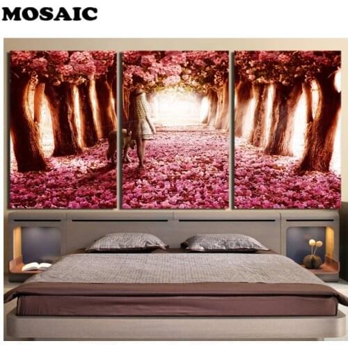 Full square/round Diamond DIY Diamond Painting 3 Pieces Cherry Blossoms Girl Wolf picture of Rhinestone Mosaic Cross Stitch