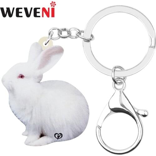 WEVENI Acrylic White Easter Hare Rabbit Bunny Keychains Cute Animal Keyring Jewelry For Women Girl Classic Bag Car Accessories