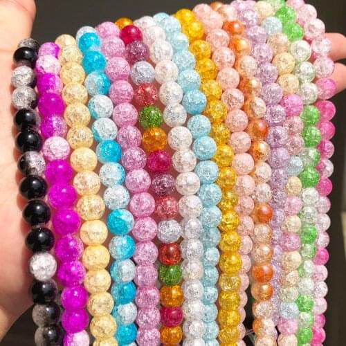 White Snow Cracked Crystal Beads 4 6 8 10 12mm Multicolor Round Loose Spacer Beads for Jewelry Making DIY Bracelet Necklace 15