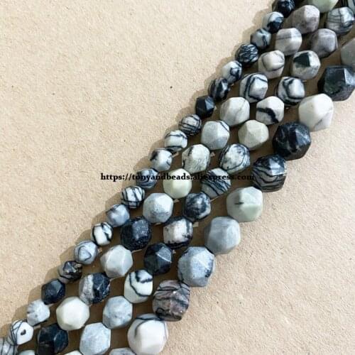 15" Natural Stone Big Cuts Faceted Spider Web Jasper Round Loose Beads 6 8 10 mm Pick Size