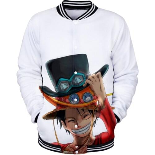 3D One Piece Boy Baseball Jacket One Piece Luffy 3D Print Mens and Womens Baseball Wear Womens Winter Sportswear Jacket
