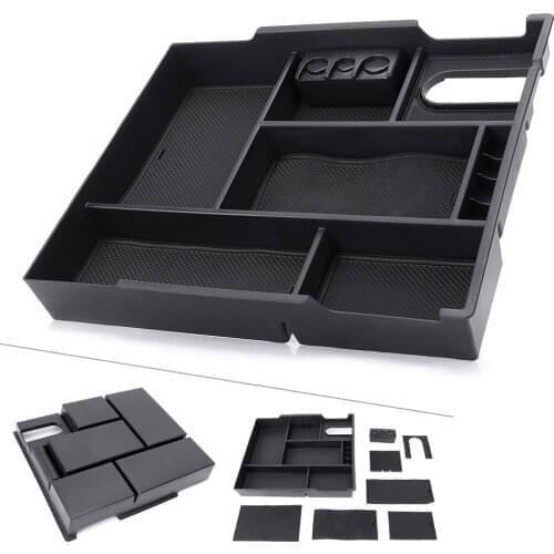 Black ABS Car Center Console Tray Organizer Glove Box w/ Coin Holder For Toyota Tundra 2014 2015 2016 2017 2018