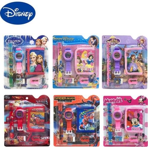 Disney Children Watch Stationary Set Cartoon Anime Figure Frozen Marvel Spiderman Cars Snow White Mickey Mouse Gifts Sets
