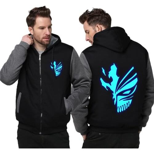 Dropshipping winter Anime BLEACH Kurosaki ichigo Luminous pattern jacket Plus velvet Sweatshirts Hoodie Thicken Fleece Coat 6XL