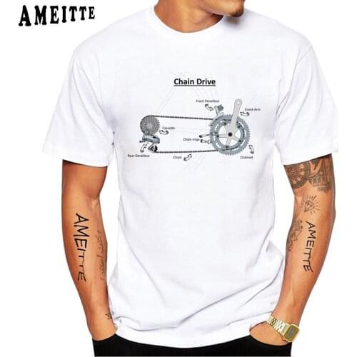 Bicycle Chain Gear Shifting Very Cool Classic T-Shirt Vintage Summer Men Short Sleeve Boy Casual Tops Bike Sport Lover White Tee