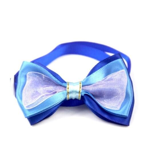 1 PCS Blue Pet Ties With Gauze Dog Puppy Cat Kitten Pet Toy Kid Bow Tie Necktie Clothes Adjustable 20-36cm For Small Pets