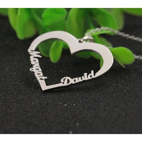 Customized Name Necklace For Women Personalized Heart Double Name Hollow Choker Stainless Steel Jewelry Fashion Accessories BFF