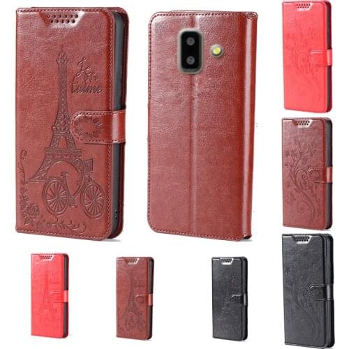 Intaglio icon butterfly flower Tower Flip Leather Wallet Phone Case For Samsung Galaxy J6 Plus J610F Phone cover card slot