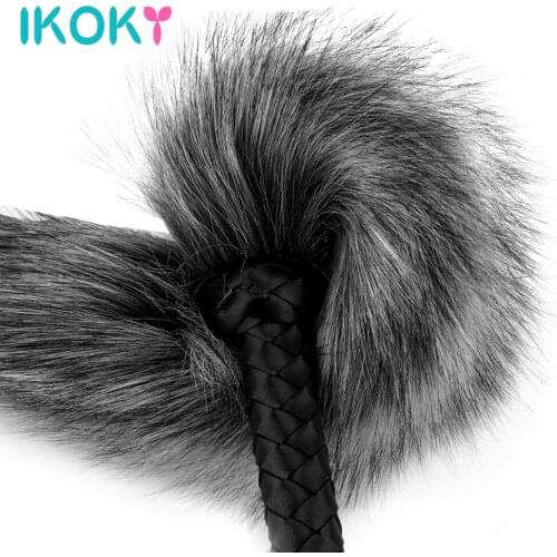 IKOKY Fox Tail Whip Adult Games Sex Whip Braided Handle Slave Roleplay Spanking Paddle Erotic Products Sex Toys For Couples
