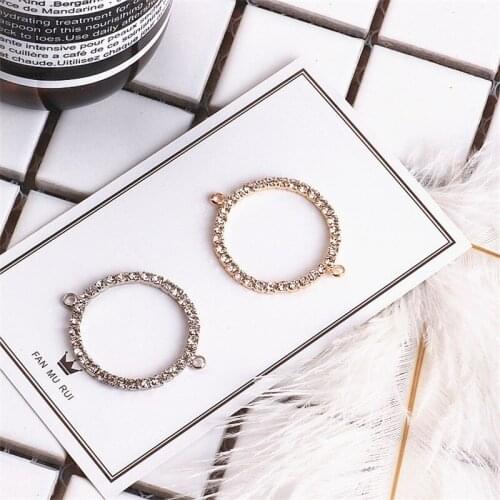 Mini Order 3pcs/lot Gold/Silver Tone Plated Alloy Crystal Rhinestone paved Hollow Out Round Pendant Charms DIY Connector Charms
