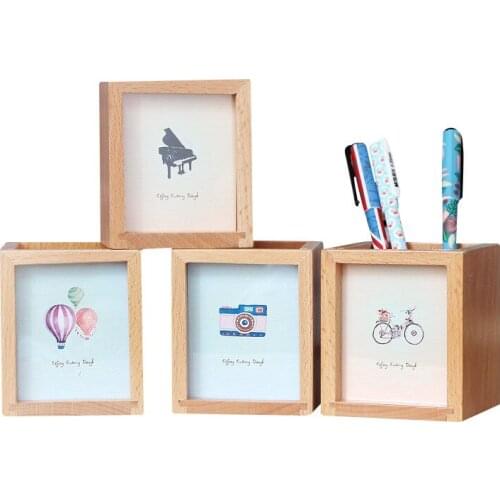 Multifunction Style Brown Wooden Frame Music Boxes Living Room Decor Wood Picture Desktop Decor Pen Holder Frame