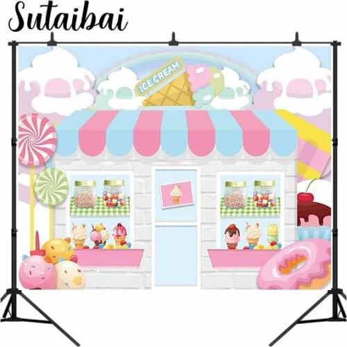 Ice Cream Parlor Shop Backdrop Summer Pink Sweet Candy Princess Girl Baby Shower Birthday Photography Background Doughnut Party