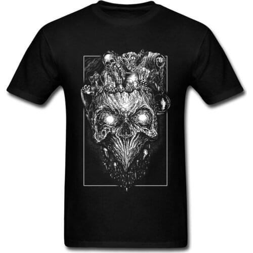 Mind Blown Ghost Tshirt O Neck Men Tops Skulls T Shirt Classic T-Shirt Horror Halloween Skull Tees Cotton Black Clothes Printed