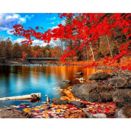 Red Leaves Scenery DIY Digital Painting By Numbers Modern Wall Art Canvas Paint Holiday Gift Home Decor Big Size