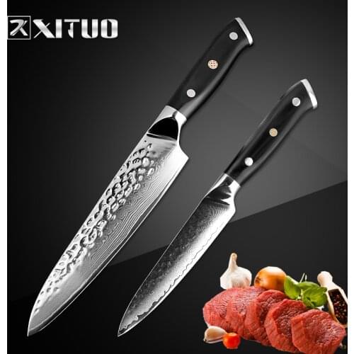 XITUO 8"5" Japanese chef knife set 2 pcs Damascus steel VG10 kitchen knives sets Cleaver Paring Santoku Slicing utility knife cn