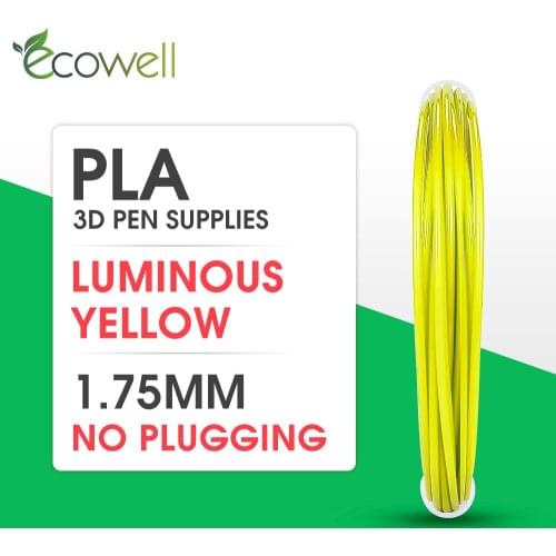 Ecowell 1pcs PLA Filament 1.75mm Luminous Yellow 3d printing filament 3D Printing Material for 3d printing pen 5Meters one color