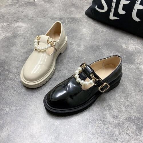 Spring and Autumn Womens 2021 New British Style Leather Small Leather Shoes One-word Buckle Mary Jane Single Shoes Thick Heel