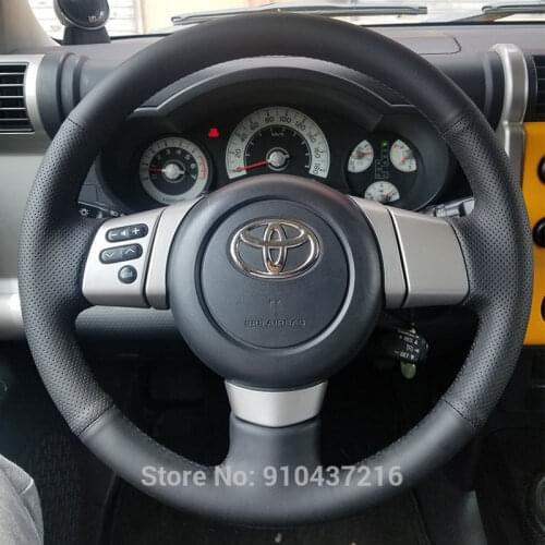 Customize DIY Hand-stitched Car Steering Wheel Cover Black Drilling Leather for Toyota FJ Cruiser