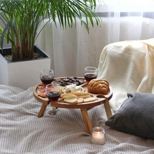 Round Desktop Camping Mini Portable Wooden Table For Outdoor Picnic Barbecue Tours Tableware Garden Picnic Table Computer Desk