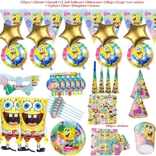 Sponge-Bob Party Supplies Foil Balloons sticker Blowout Cartoon Celebration Kids Faovr Disposable Tableware Birthday Party Decor