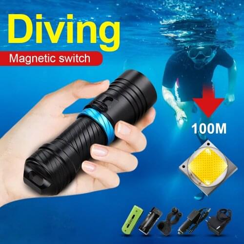 Professional Diving Torch IPX8 100M Diving Flashlight 18650 26650 Underwater Lamp Rechargeable Led Lantern Waterproof Flashlight