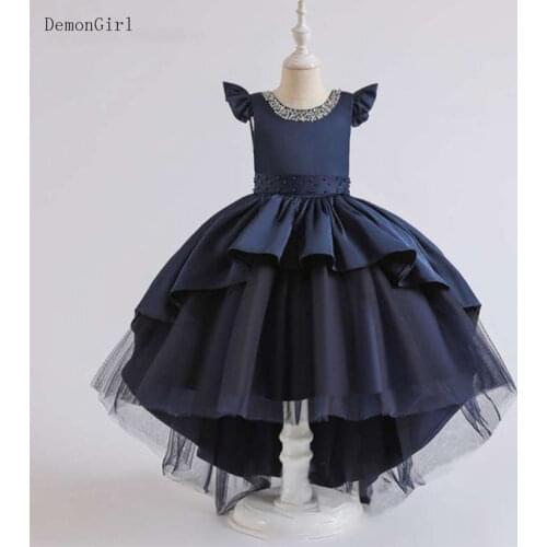 Puffy Layers Black Flower Girl Dresses Satin Bow Knot First Birthday Dresses Cap Sleeves Christmas Gowns