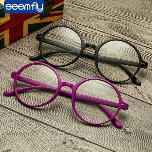 Seemfly Round TR90 Reading Glasses Female Male Black Blue Purple Red Bendable Retro Goggle Prebyopic Ultra Light Hyperopia Frame