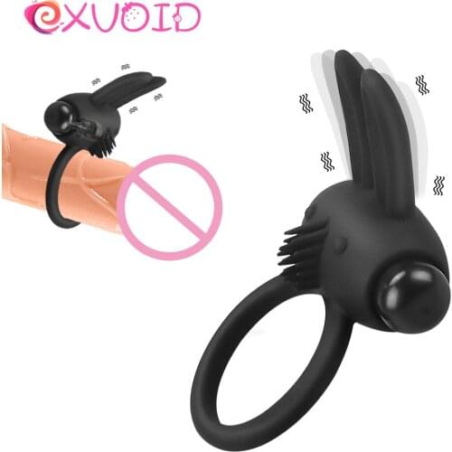 EXVOID Clitoris Stimulate Rabbit Penis Ring Vibrator Silicone Sex Toys for Men Erection Elastic Vibrating Cock Ring Sex Shop