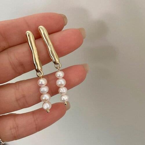 New Simple Beaded Pearl Long Strip Drop Earrings For Women Fashion Jewelry Geometric Dangle Boucle Oreille Femme