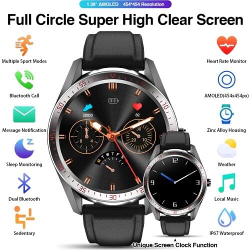 454*454 1.39inch AMOLED screen Always display the time smart watch bluetooth call local music Weather smartwatch for men Android