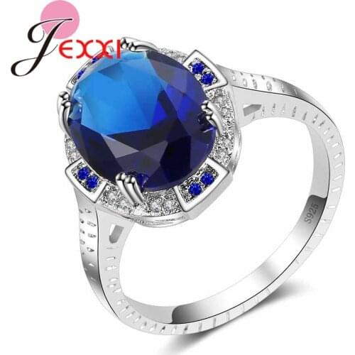 Wedding Accessories Blue Stone Crystal Ring Oval Cut Vintage 925 Sterling Silver Jewelry Rings For Women Dress Party